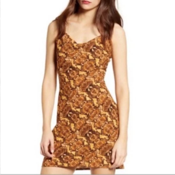J.O.A | Just One Answer | orange and brown snake skin printed mini dress small - Picture 3 of 14